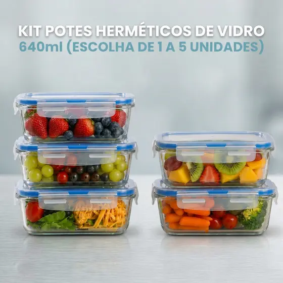 Potes Herméticos Marmita Vidro 640ml Borossilicato Microondas Cozinha Kit 1 A 5 Unidades Resistente!