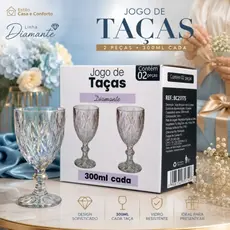 Jogo de Taças Diamante 300ml Kit 2 Peças Taça de Vidro Elegante para Água e Drinks