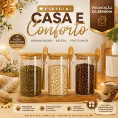 Pote de Vidro com Tampa Colher de Bambu 410ml Porta Temperos Açúcar Café Condimentos Grãos Conjunto