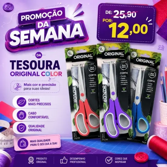 Tesoura Original Line 8.5 Polegadas Corte Preciso Confortável Profissional Domestica Multi uso
