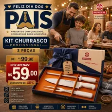 KIT CHURRASCO PROFISSIONAL 3 PEÇAS MONDIAL FACA GARFO AMOLADOR AÇO INOX RESISTENTE