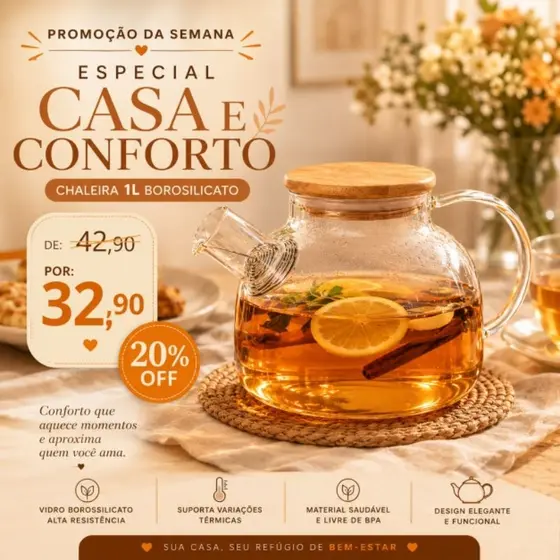 Chaleira Bule Vidro Tampa Resistente ao Calor Borossilicato Design Moderno para Chá Café Cozinha Dia das Mães