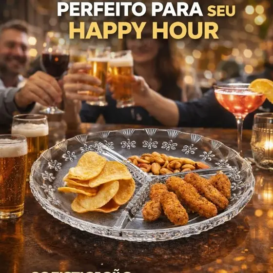 Petisqueira Vidro 3 Divisórias Lyor Aperitivos Mesa Posta Elegante Luxo Servir Petiscos Happy Hour