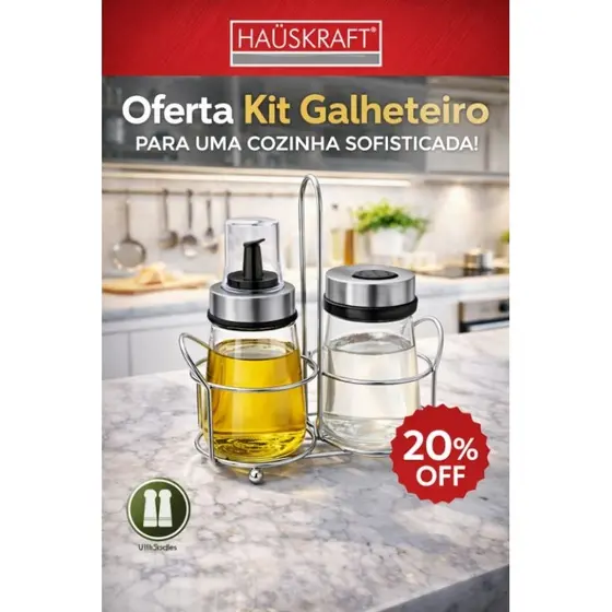 Kit Galheteiro Vidro Saleiro Azeiteiro Vinagre Suporte Metal Dosador Cozinha Gourmet Mesa Posta Luxo