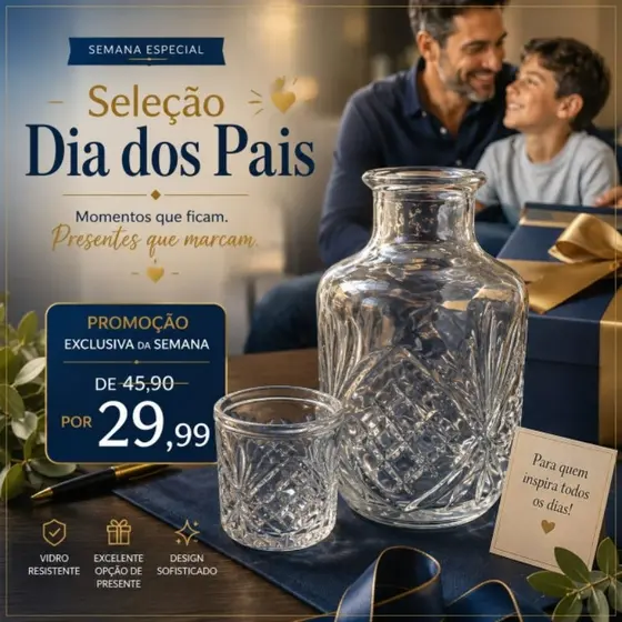 Moringa Vidro com Copo 500ML Lehavi Água Suco Cozinha Quarto Casa Resistente Presente Design Moderno