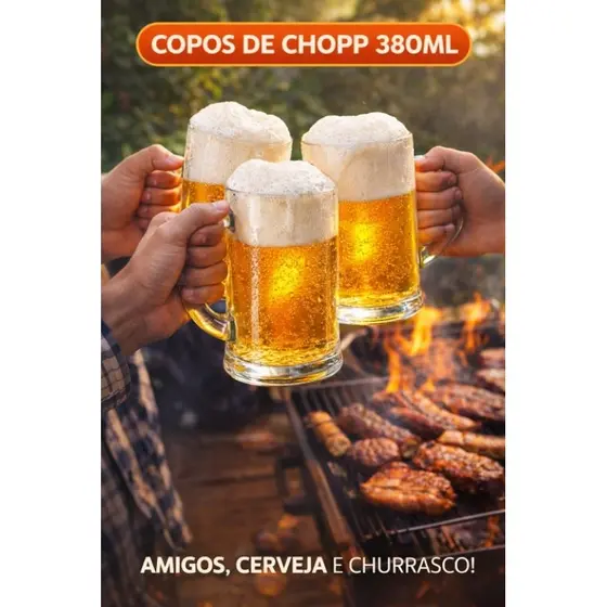 Caneca Copo Chopp Vidro 380ml Cerveja Gelada Bar Festa Presente Masculino Resistente Premium