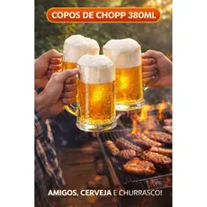 Caneca Copo Chopp Vidro 380ml Cerveja Gelada Bar Festa Presente Masculino Resistente Premium