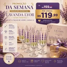 Taça Água Vidro 240ml Kit 6 Unidades Estampa Lavanda Copo Elegante Resistente