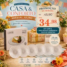 Kit Jogo 6 Mini Pratos de Sobremesa Lyor Vidro Resistente Transparente Mesa Elegante Chic Egípcio