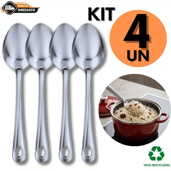 Colher Concha de Arroz Grande Aço Inox 25,5cm Servir Cozinha Buffet Resistente Barata Atacado