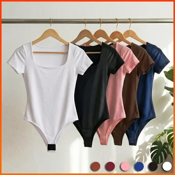 Body Feminino Decote Quadrado Manga curta Suplex Liso Casual Blusa Feminina
