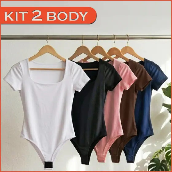 Kit 2 Body Feminino Manga Curta Suplex Justo Confortável Básico Versátil Dia a Dia