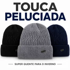 Touca Peluciada Unissex Gorro de Inverno Forrada Térmica Lã Tricô Quente Masculina Feminina Inverno-