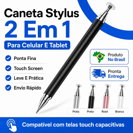 Caneta 2 em 1 Touch para Tablet e Celular Stylus Universal Ponta Fina Digital Caneta Touch para Celular e Tablet Premium