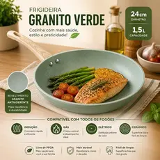 Frigideira Nanocerâmica 24cm Verde Granito Antiaderente Durável Fácil Limpeza