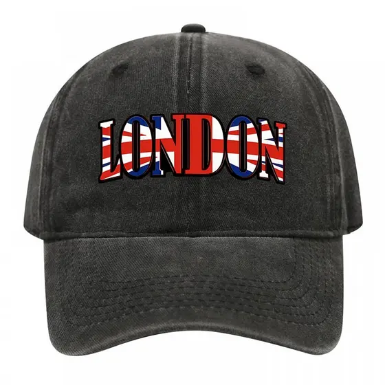 1Pc " LONDON " Boné De Beisebol Lavado Com Estampa De Bandeira Do Reino Unido Ajustável Unissex Vintage Britânico Chapéu