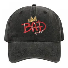 Boné De Beisebol Preto Lavado Vintage Masculino E Feminino-Michael Jackson " BAD " Álbum Estampado Com Coroa Zíper Desig