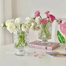Europeu Retro em relevo vidro transparente high-Foot vaso luz luxo high-End hidropônico arranjo de flores mesa decoração