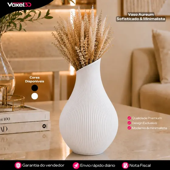Vaso Aureum Luxo Decorativo Sofisticado Minimalista Moderno Elegante para Sala Quarto e Escritório