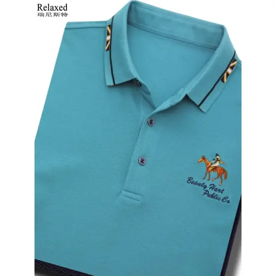 Primavera camisa polo masculina de manga comprida camisa de algodão puro gola pai usar bordado High-End camiseta masculi
