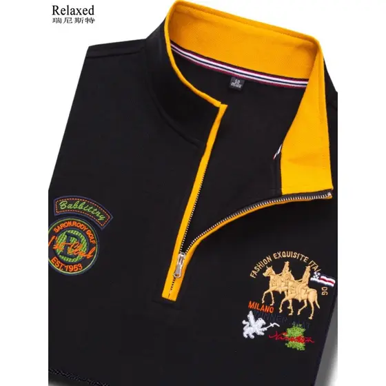 Roupas de golfe masculinas de algodão puro esportes manga comprida gola alta meio zíper camiseta de gola alta polo