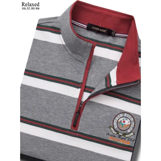 Camiseta masculina de manga comprida com gola alta e zíper, roupas masculinas de marca, pai de meia-idade, meia gola alt