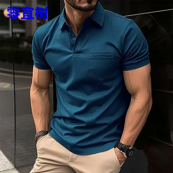 Europeu americano comércio exterior 2025 verão AliExpress Amazon polo camisa botão bolso camisa polo esportiva masculina