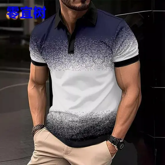 Europeu americano comércio exterior 2025 verão AliExpress Amazon polo camisa gradiente lapela camisa polo esportiva masc