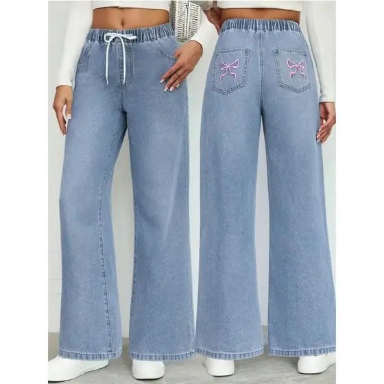 Moda Feminina jeans Elásticos Calças Femininas Com Cordão