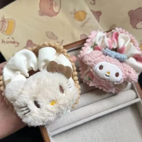 Bonito manteiga anel de cabelo corda de cabelo cetim rosa dos desenhos animados cabeça corda Scrunchy cauda acessórios p