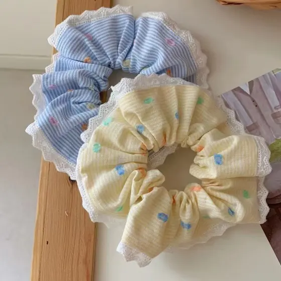 Homem Han!Cor contrastante bolinhas listrado corda de cabelo bonito renda grande Scrunchy cabeça corda bola laço de cabe