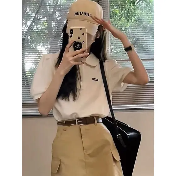 Duanmu roxo branco camisa de manga curta feminina verão 2026 novo estilo camisa polo francesa camiseta topo chique linda