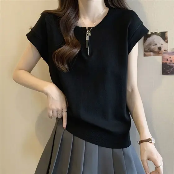 Tamanho grande de manga curta gelo seda chique capa barriga falso de duas peças novo estilo topo camiseta nicho verão fe