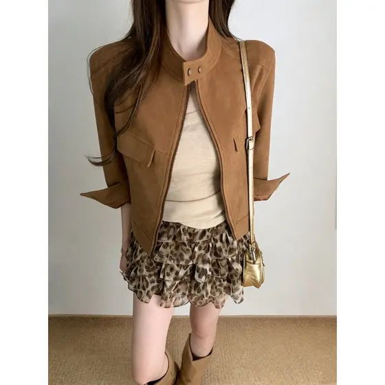 Leopardo impressão fofo babados bolo saia curta feminina verão novo estilo pequena camada redução de idade All-Match sai