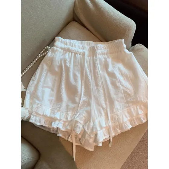 Tamanho grande gordura mm renda francesa cordão renda costura Shorts feminino primavera doce All-Match solto calças casu