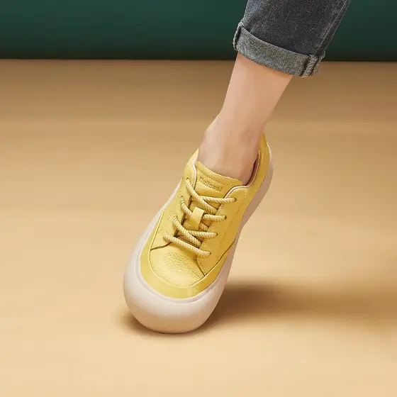 Primavera outono couro esportes sapatos brancos femininos novo estilo Casual moda All-Match dedo do pé redondo sola gros