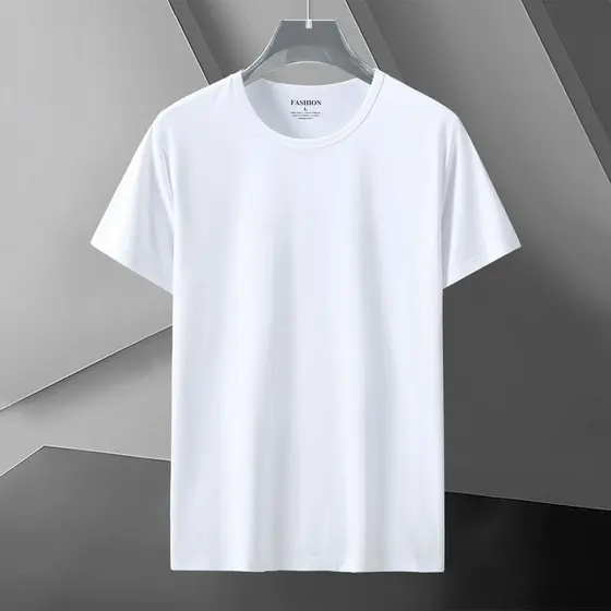 Camiseta de manga curta masculina 2025 verão cor sólida camisa de fundo branco estiramento meia manga camiseta