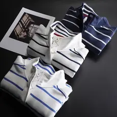 Exportação de comércio exterior polo azul branco listrado gola alta camisa polo moletom meia palma jaqueta de algodão fe