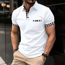 2025 verão camisa polo esportiva masculina europeu americano solto tamanho grande xadrez camisa polo bolso lapela manga 