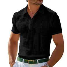 Camiseta masculina de verão camisa polo esportiva estilo americano tamanho grande camisa polo juventude botão Waffle lap