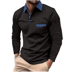 Camisa polo masculina europeia americana com lapela de manga comprida 2025 primavera outono novo estilo camisa polo bols
