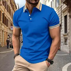 Camisa polo esportiva masculina europeia americana 2025 verão lapela camisa polo moda cor combinando mais magro olhar bo