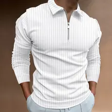 2026 europeu americano primavera outono novo estilo camisa polo zíper listrado camisa polo masculina cor sólida lapela C