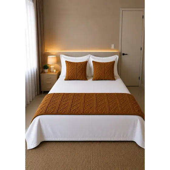 Kit 3 Peças Cama Posta 1 Peseira e 2 Capas de Almofada Decorativa Flannel trançado bem Elegante