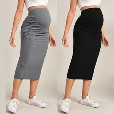 Saia Feminina de Cor Sólida, Moda para Gestantes, Saia Justa de Cintura Alta