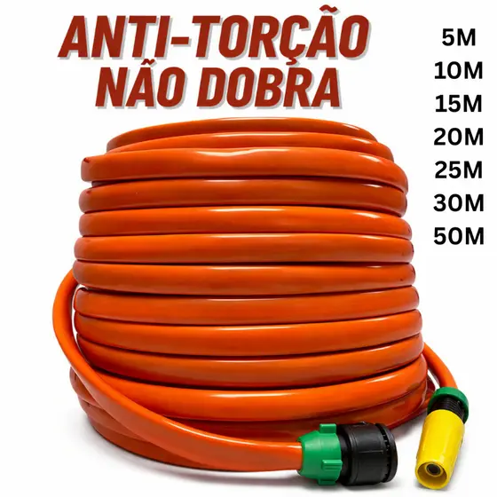 Mangueira de Jardim  Chata Anti-Torção Não Torce Siliconada Esguicho Regulável e Conector Torneira