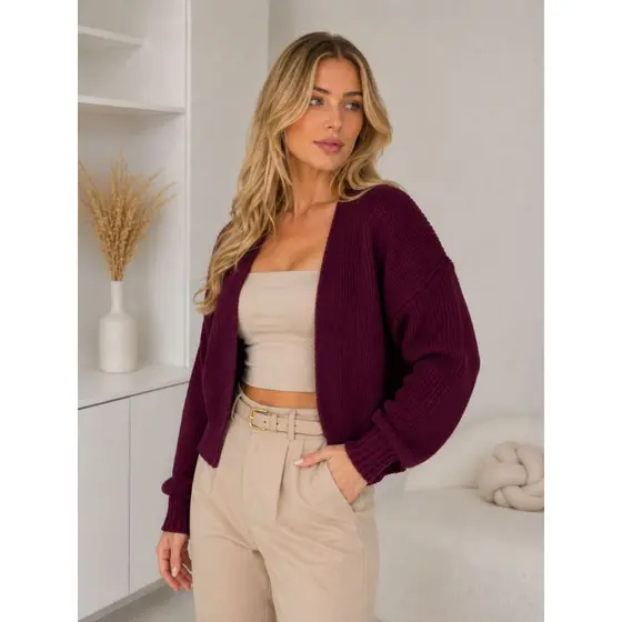 Casaco Cardigan Feminino  Meia Estação Manga Bufante Moda  Tricô Outono Inverno