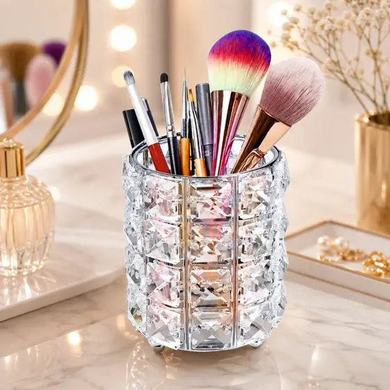 Porta Pincel de Cristal de Luxo p/ Maquiagem e Objetos oferta especial Novidade
