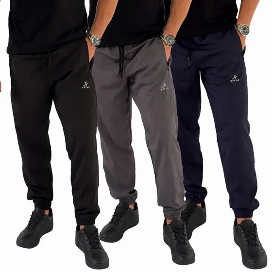 Kit 3 Cal莽as Jogger Tactel Masculina + Bolsos com Z铆per P M G GG Academia Treino