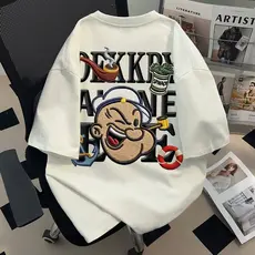 Camiseta masculina de manga curta 100% algodão, estampa Popeye retrô estilo streetwear casual